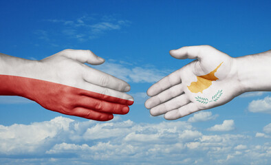 Cyprus and Poland country handshaking with flags, consensus concept international co-operation illustration