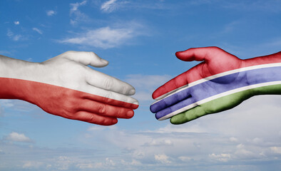 Gambia and Poland country handshaking with flags, consensus concept international co-operation illustration