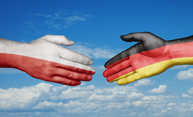 Germany and Poland country handshaking with flags, consensus concept international co-operation illustration