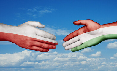 Hungary and Poland country handshaking with flags, consensus concept international co-operation illustration
