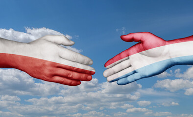 Luxembourg and Poland country handshaking with flags, consensus concept international co-operation illustration