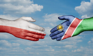 Namibia and Poland country handshaking with flags, consensus concept international co-operation illustration