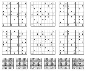 Sudoku game set with answers. Simple vector design