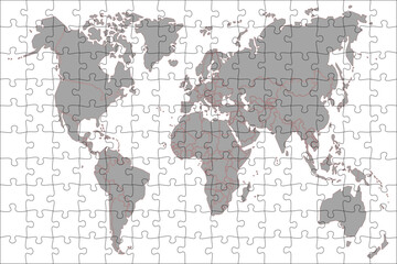 Cnc laser cutting world map jigsaw puzzle Vector illustration
