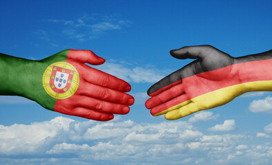 Germany and Portugal country handshaking with flags, consensus concept international co-operation illustration