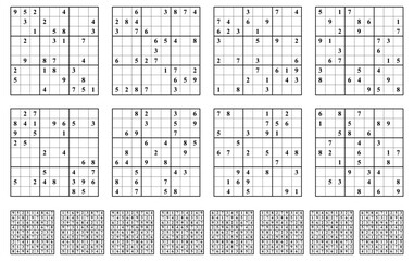 Sudoku game set with answers. Simple vector design