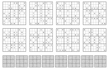 Sudoku game set with answers. Simple vector design