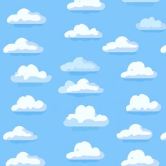 Cartoon clouds in white on a sunny blue sky background with a seamless repeating pattern