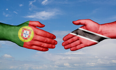 Trinidad and Tobago and Portugal country handshaking with flags, consensus concept international co-operation illustration