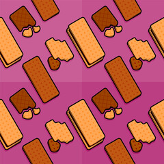 Charming line cartoon pattern illustration of cheese wafer crackers filled with creamy vanilla flavor filling perfect for delightful snacks and treats