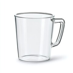A transparent glass cup with a handle, perfect for serving beverages or showcasing a minimalist design in your kitchen.