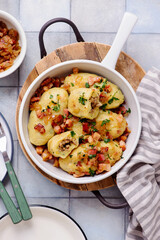 Kartaczy, traditional Polish potato dumplings with meat filling. rustic style