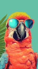Fototapeta premium Wallpaper parrot with sunglass sunglasses animal bird.