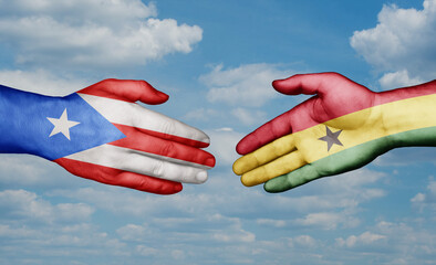 Ghana and Puerto Rico country handshaking with flags, consensus concept international co-operation illustration