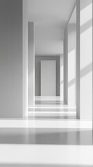 White Hallway with Light Reflecting Off Walls