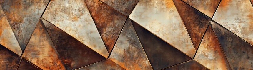 Decorative abstract orange colored triangular cement stone mosaic tiles, tile mirrors or wallpaper textures with geometric hexagon triangles backgrounds