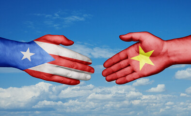 Vietnam and Puerto Rico country handshaking with flags, consensus concept international co-operation illustration