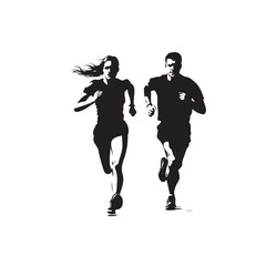 Run. Running men and women, vector set of isolated silhouettes