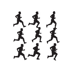 Run. Running men and women, vector set of isolated silhouettes