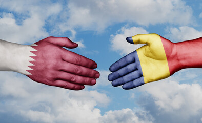 Republic of Chad and Qatar country handshaking with flags, consensus concept international co-operation illustration