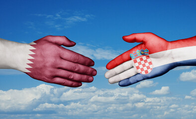 Croatia and Qatar country handshaking with flags, consensus concept international co-operation illustration