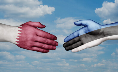 Estonia and Qatar country handshaking with flags, consensus concept international co-operation illustration