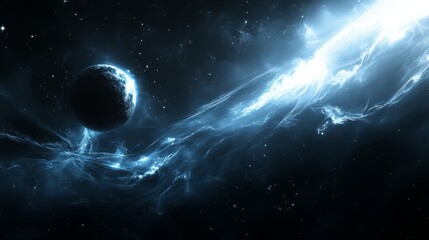 Obraz premium Retro futuristic, space wallpaper. 4K vintage background with colorful vintage abstract galaxy illustration. Planets, spaceships flying through space.