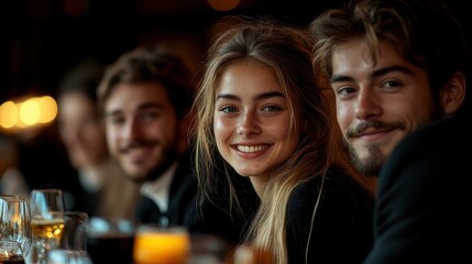 Happy Friends Enjoying Drinks at a Bar
