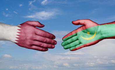 Mauritania and Qatar country handshaking with flags, consensus concept international co-operation illustration