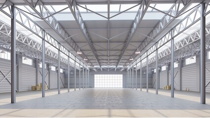 Factory or warehouse or industrial building. Modern interior design .empty space for industry background. 3d render.	