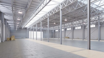 Factory or warehouse or industrial building. Modern interior design .empty space for industry background. 3d render.	