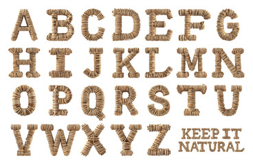 Rattan Alphabet Letters with "Keep It Natural" Text on Transparent Background