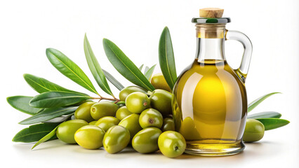 Fresh Olive Oil and Green Olives Still Life