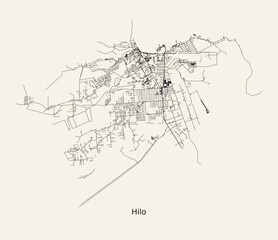 Vector road city map Hilo, Hawaii, USA