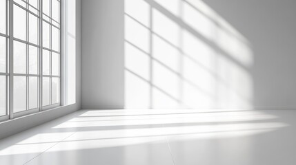 Sunlight Streaming Through a Window Casting Shadows on a White Floor