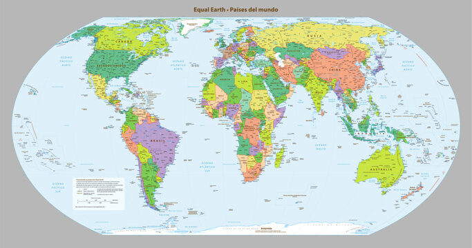 Spanish language Political map of the world Equal earth projection