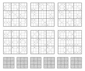 Sudoku game set with answers. Simple vector design