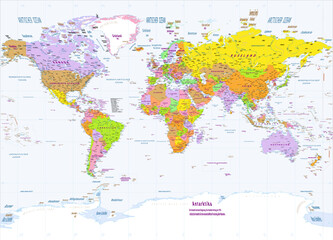 Political world map German language Miller projection