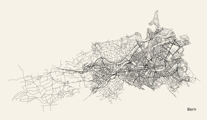 Vector road city map Bern, Switzerland