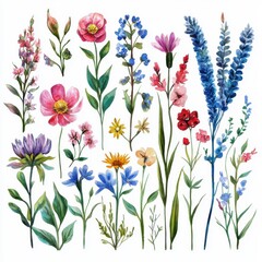 Beautiful collection of hand-painted flowers showcasing vibrant colors and delicate details, perfect for any floral design project.
