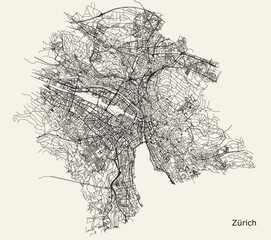 Vector city road map of Zurich, Switzerland