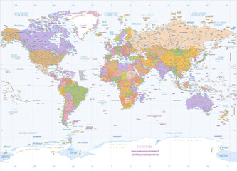 Political world map French language Miller projection