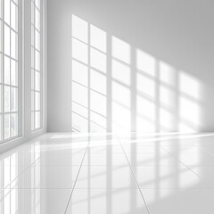 White Room Interior with Window Light and Tiled Floor
