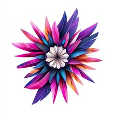 Fototapeta premium Vibrant, abstract flower design featuring colorful petals on a white background.