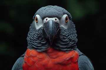 Obraz premium Close Up of a Vibrant Parrot with Red Chest and Orange Eyes
