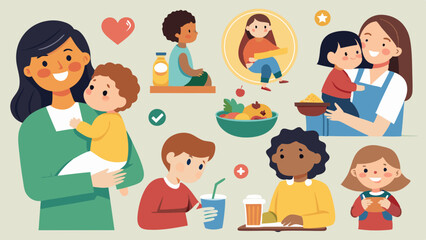 Mother’s Day Celebrations: Line Art of Family Gatherings, Breakfast in Bed, and Flower Giving

