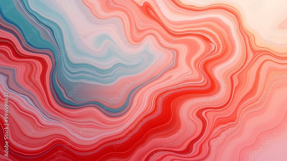 Poster bright coral and peach swirls in a liquid marble background create a soft, yet dynamic design. the v