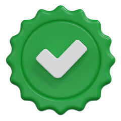 green check mark verified label 3d render illustration