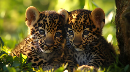 close up two tailed leopard cubs are playing