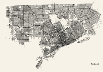 Fototapeta premium City road map of Detroit, Michigan, USA